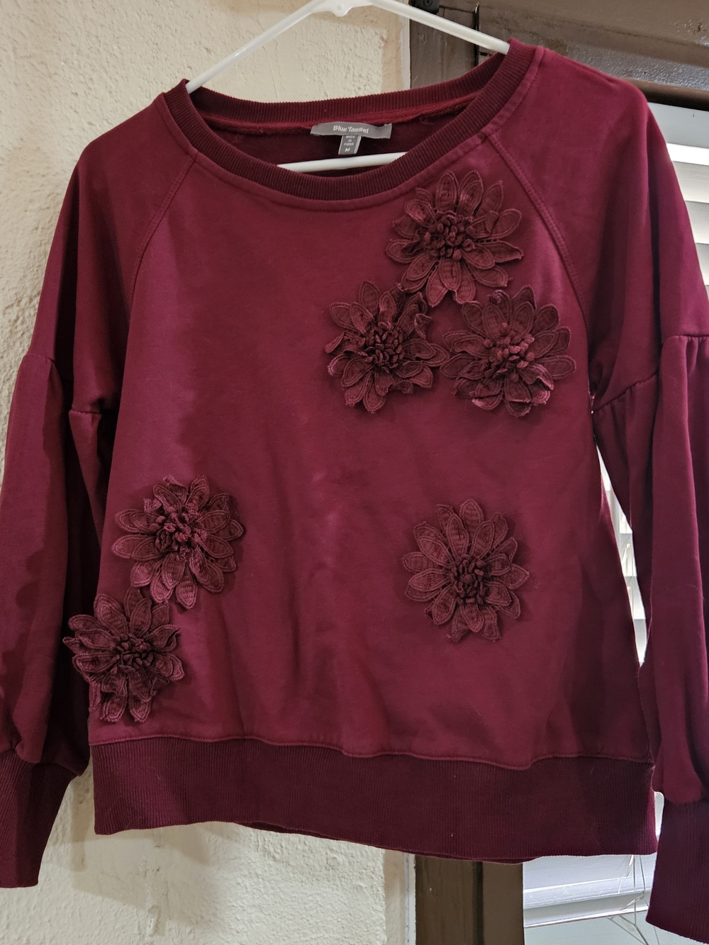 Blu Pepper Burgundy Floral Appliqué Women's Sweatshirt